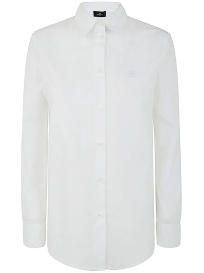 Etro Oxford Cotton Shirt W/ Logo Embroidery In White