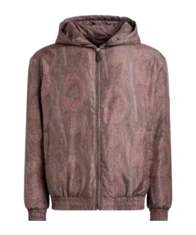 Etro Padded Bomber Jacket With Hood And Arnica Motif In Brown