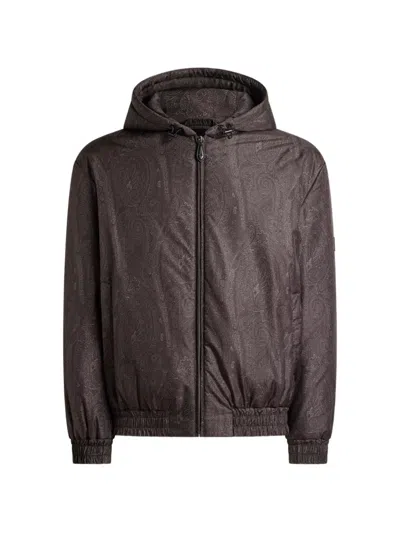 Etro Padded Bomber Jacket With Hood And Arnica Motif In Brown