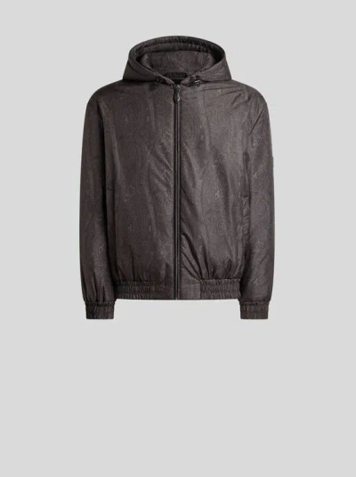 Etro , Wattierte Bomberjacke Mit Kapuze Und Arnica-motiv, Herren, Schwarz, Grösse S In Black