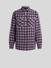 Etro Red And Light Blue Overshirt With Check Motif In Light Blue