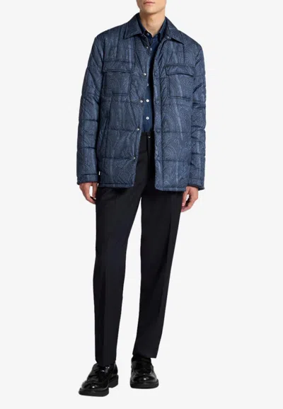 Etro Padded Paisley Overshirt In Blue