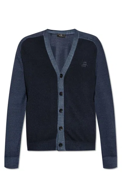 Etro Pagaso Embroidered Buttoned Cardigan In Blue
