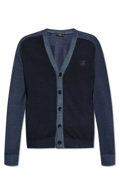 Etro , Wool Cardigan, Man, Navy Blue, Size Xs