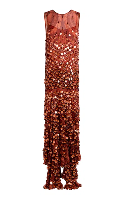 Etro Paillette-embroidered Silk Midi Dress In Red