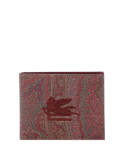 Etro Pailsey Fabric Wallet With  Cube Logo In Brown