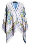 Etro Blue Medallion Wool Reversible Cape In Print On White Base