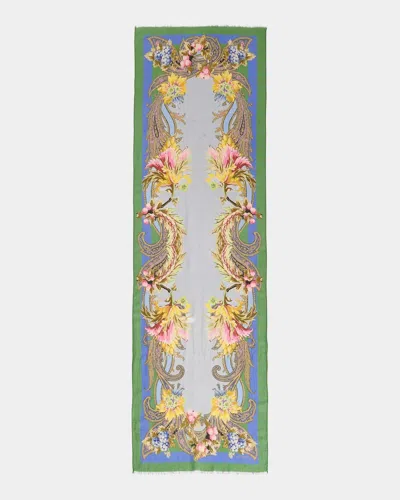 Etro Paisley And Floral Cashmere, Silk And Wool Scarf In Purple 3