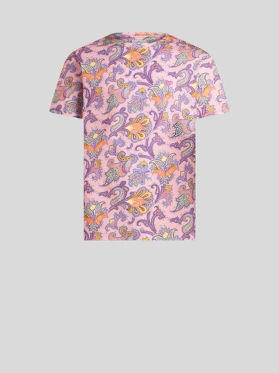 Etro Paisley And Maxi Flower Cotton T-shirt In Pink