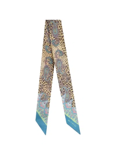Etro Paisley Animal-motif Scarf In Brown