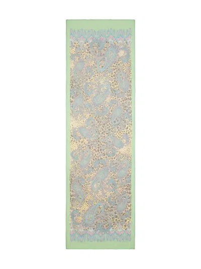 Etro Paisley Animal-motif Silk Scarf In Green