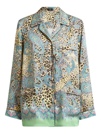 Etro Paisley Animal-print Twill Shirt In Blue
