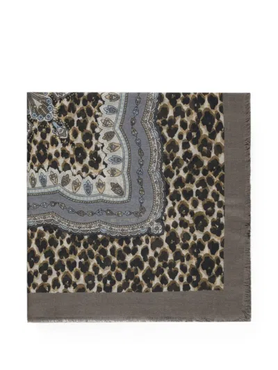 Etro Paisley Animal-print Scarf In Brown