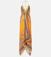 Etro Orange Long Sleeveless Dress With Rear Bow Closure And All-over Print In Silk Woman In Multi