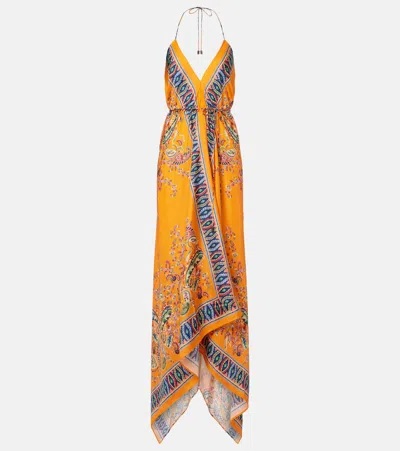 Etro Paisley Halter Dress Asymmetric Hem Tie Detail In Brown