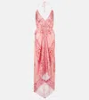 Etro Paisley Asymmetric Silk Midi Dress In Pink