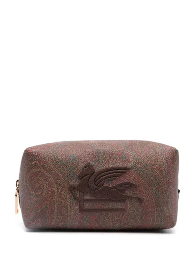 Etro Graphic Print Cotton Blend Cardholder In Brown