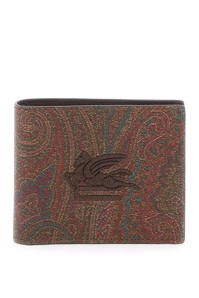 Etro Paisley Bifold Wallet With Pegasus Logo In Brown