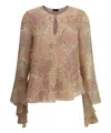 Etro Silk Crepon Top With Intricate Paisley Foliage Print In Pink