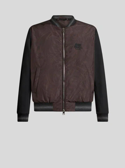 ETRO , PAISLEY BOMBER JACKET WITH LOGO, MAN, BLACK, SIZE XL