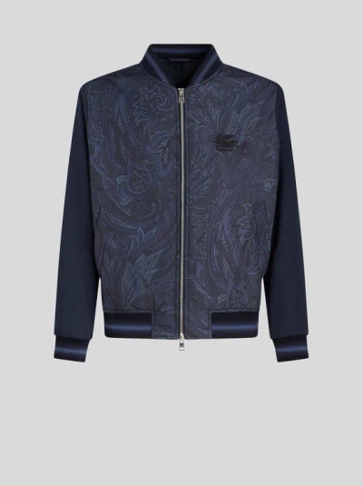 ETRO , PAISLEY BOMBER JACKET WITH LOGO, MAN, NAVY BLUE, SIZE XXL