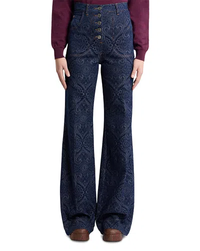 Etro Paisley Bootcut Jeans In Dark Blue