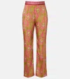 Etro Paisley Foliage Trousers Contrasting Waistband Straight Leg In Pink