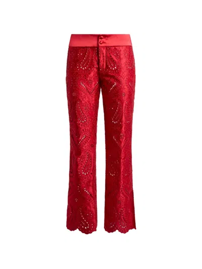 Etro Paisley Broderie-anglaise Straight-leg Trousers In Red