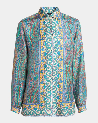 ETRO PAISLEY BUTTON DOWN SILK BLOUSE