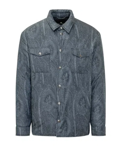 Etro Paisley Buttoned Overshirt In Blue