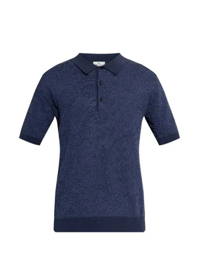 Etro Paisley Button-up Polo In Blue