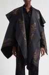 Etro Paisley Cape With Attached Scarf Detail In Black
