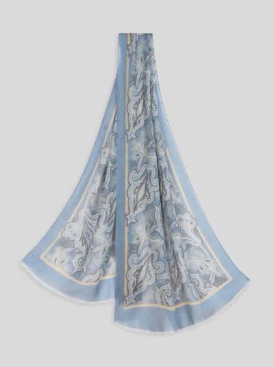 Etro Paisley Cashmere Scarf In Blue