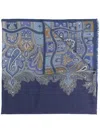 Etro Paisley Cashmere-silk Blend Scarf In Blue