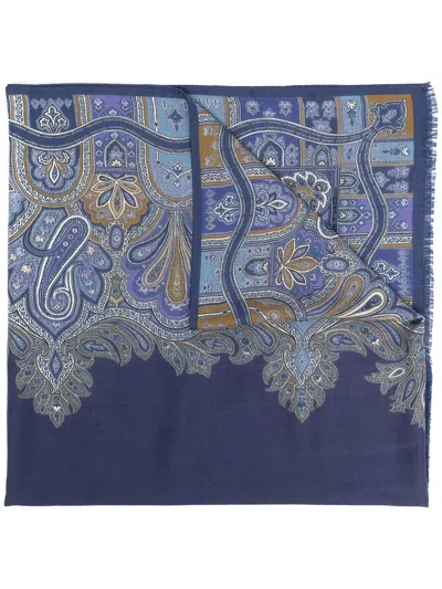 Etro Paisley Cashmere-silk Blend Scarf In Blue