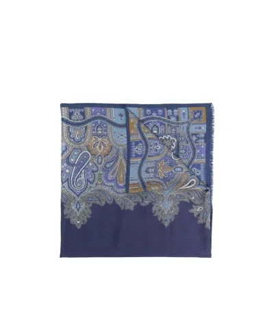 Etro Paisley Cashmere-silk Blend Scarf In Blue