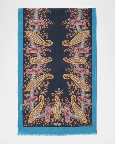 Etro Paisley Cashmere-silk Scarf In Blue