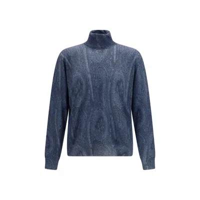 Etro Paisley Cashmere-silk Turtleneck Sweater In Blue