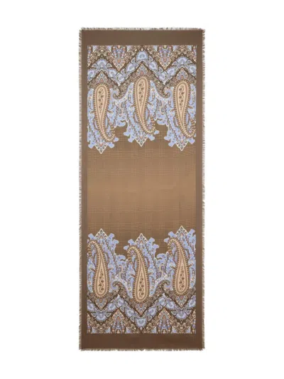 Etro Paisley Check Scarf In Brown