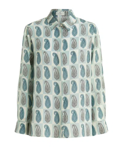 Etro Paisley Checkerboard-print Silk Shirt In Green