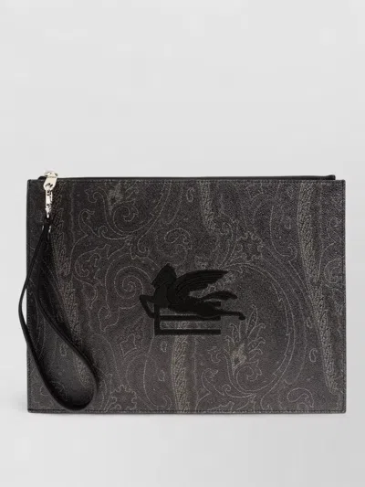Etro Paisley Clutch Bag Rectangular Shape Wrist Strap In Gray