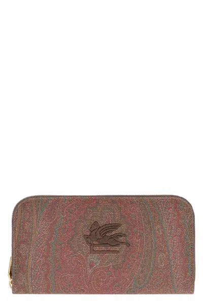 Etro Paisley Coated Canvas Mini Zip Wallet In Burgundy