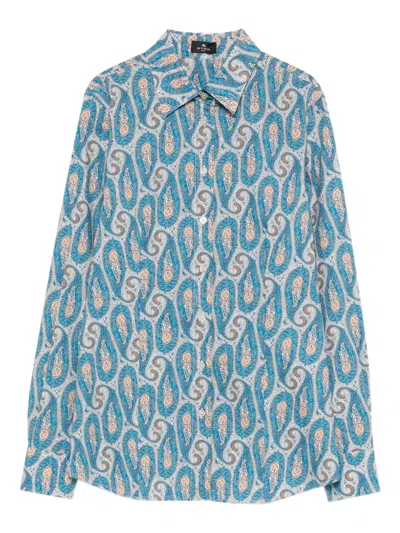 Etro Paisley Collared Shirt In Blue