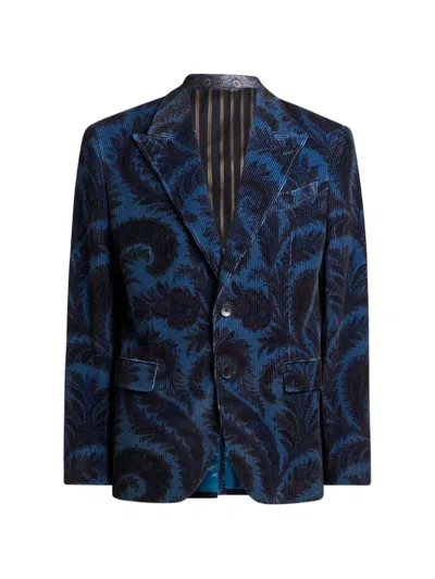 Etro Paisley Corduroy Blazer In Blue