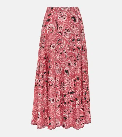 Etro Paisley Cotton And Silk Maxi Skirt In Red