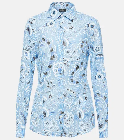 Etro Long-sleeved Button-up Floral Shirt In Blue