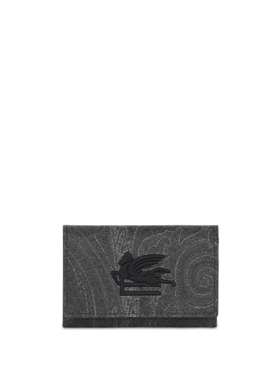 Etro Paisley Cotton-blend Wallet In Black