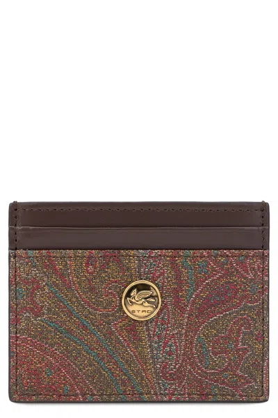 Etro Paisley Cotton Card Case In Brown