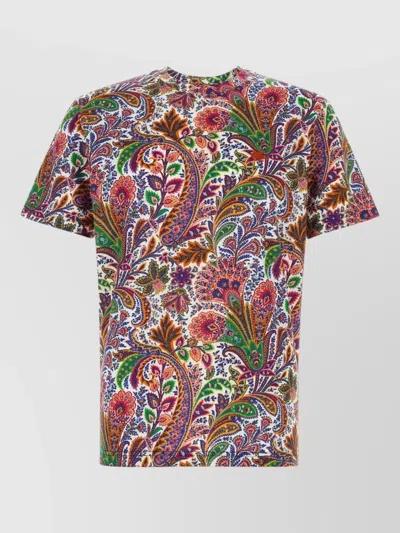 Etro Paisley Cotton Crew Neck Short Sleeve T-shirt In Multi