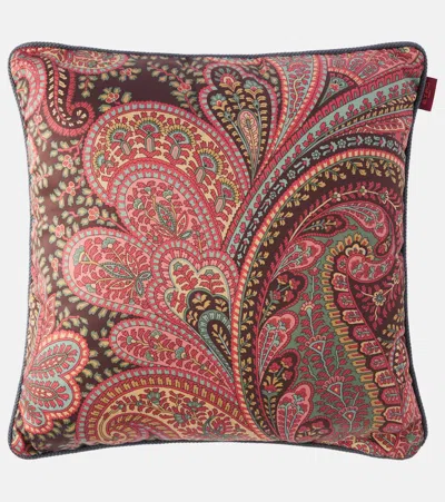 Etro Paisley Cotton Cushion In Burgundy